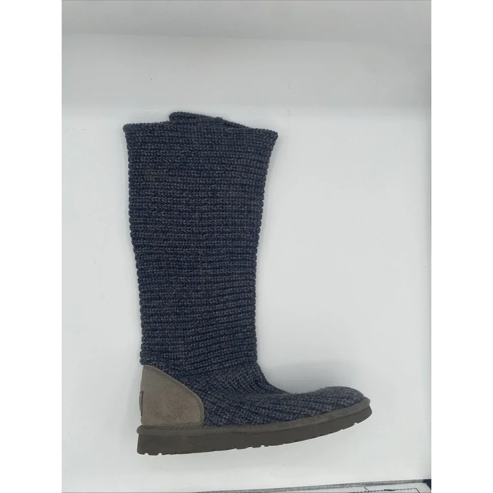 UGG Australia Lattice Cardy Knit Boots Women 8 Charcoal Grey Button Tall